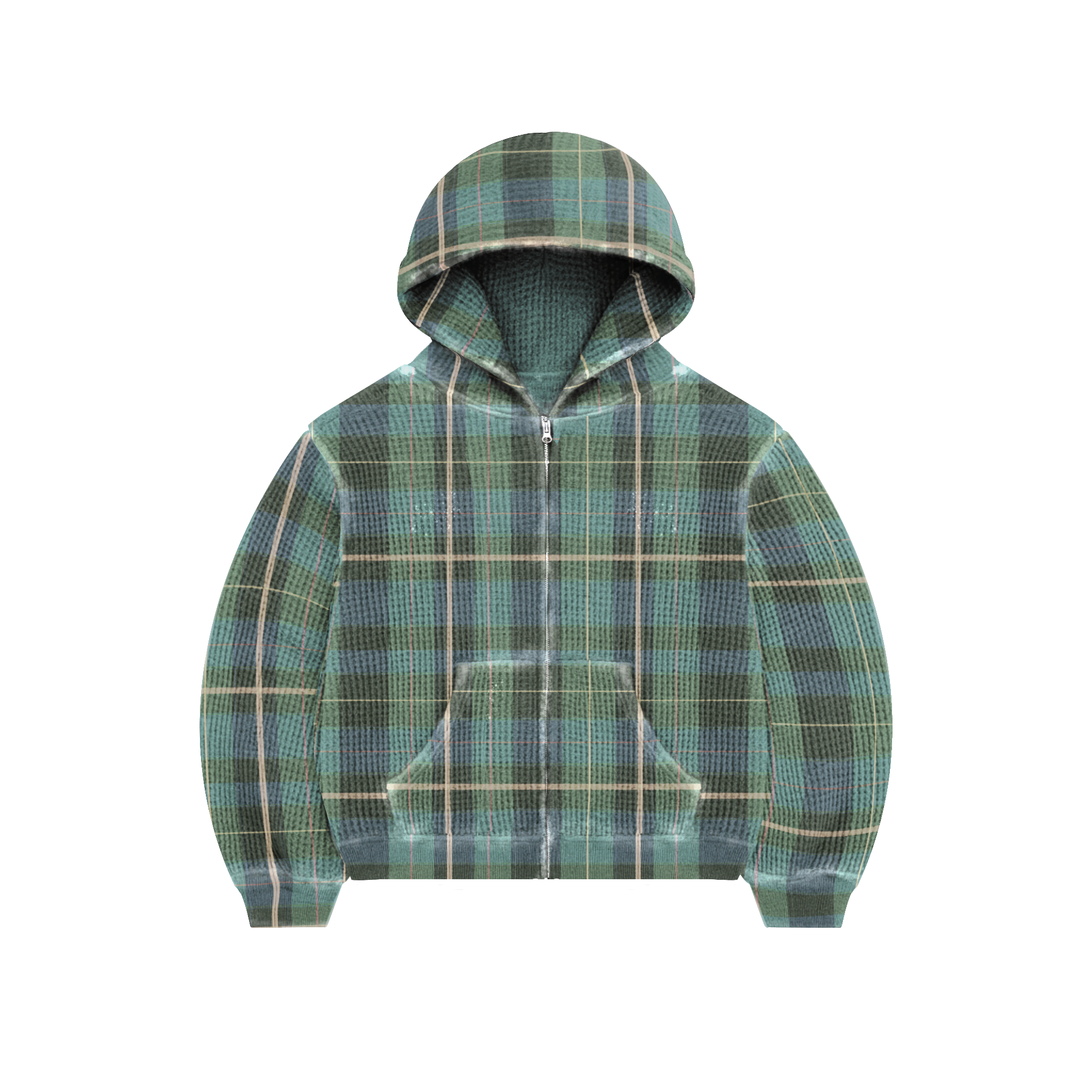 Green Plaid Thermal Zip Hoodie – Bravest Studios