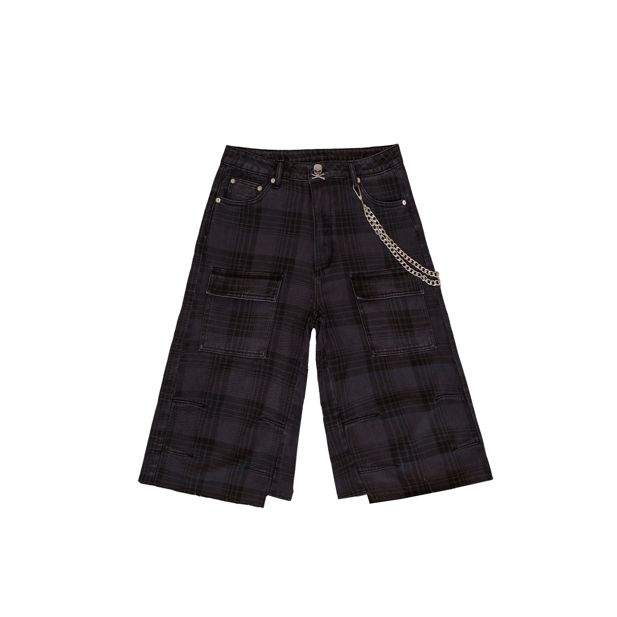 C*n様 Cityboy checked Slacks baggy Shorts Black Plaid Baggy Cargo Shorts w/ Chain – Bravest Studios