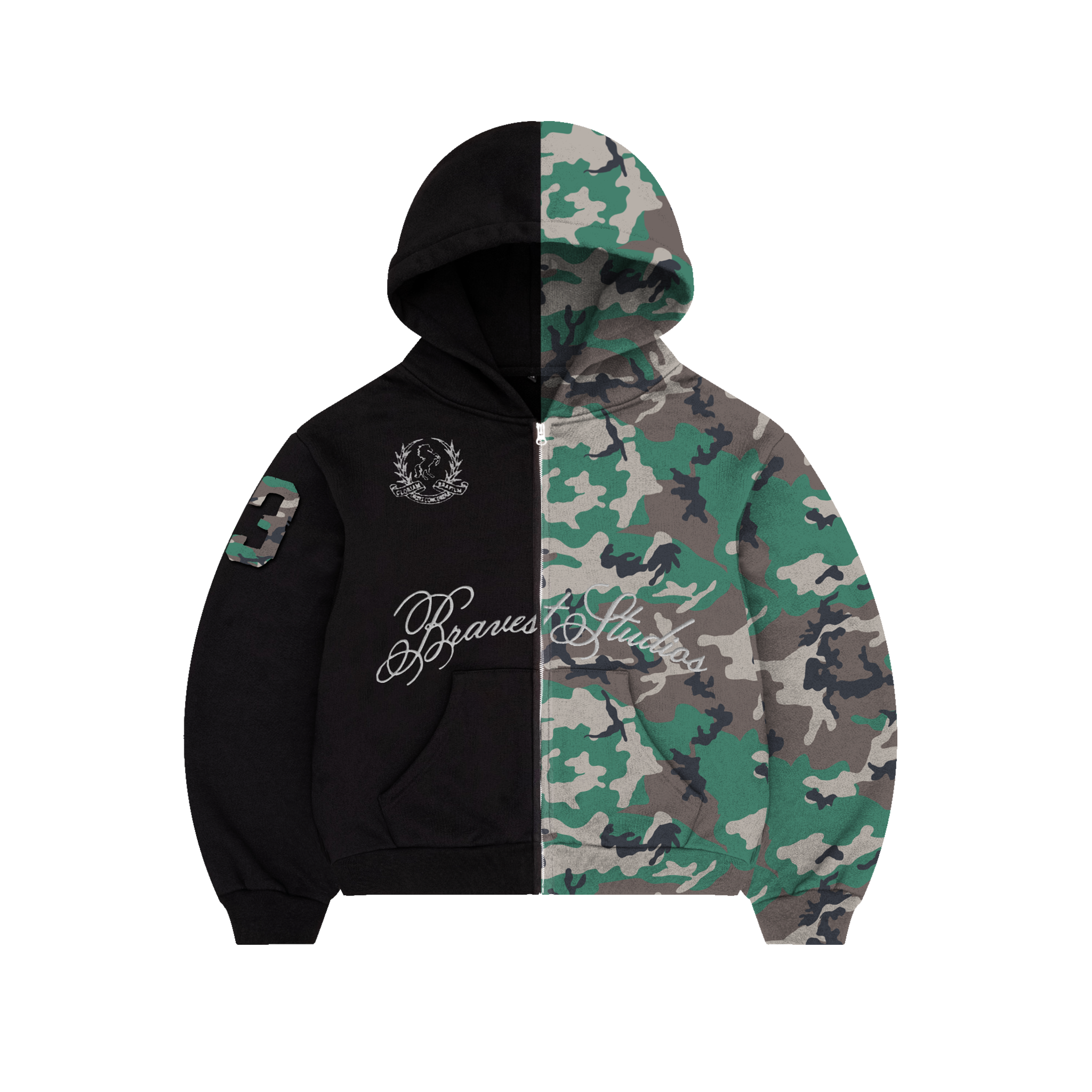 Black Half Camo Zip Up Hoodie – Bravest Studios Black Half Camo Zip Up Hoodie – Bravest Studios