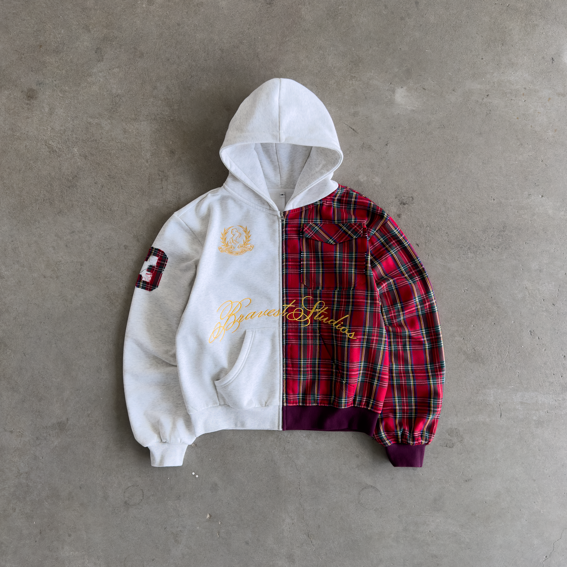 Half Plaid Zip Hoodie – Bravest Studios