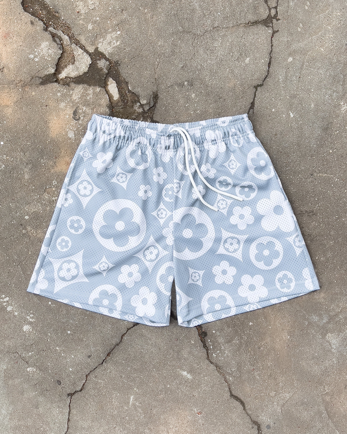 Grey Flower Shorts
