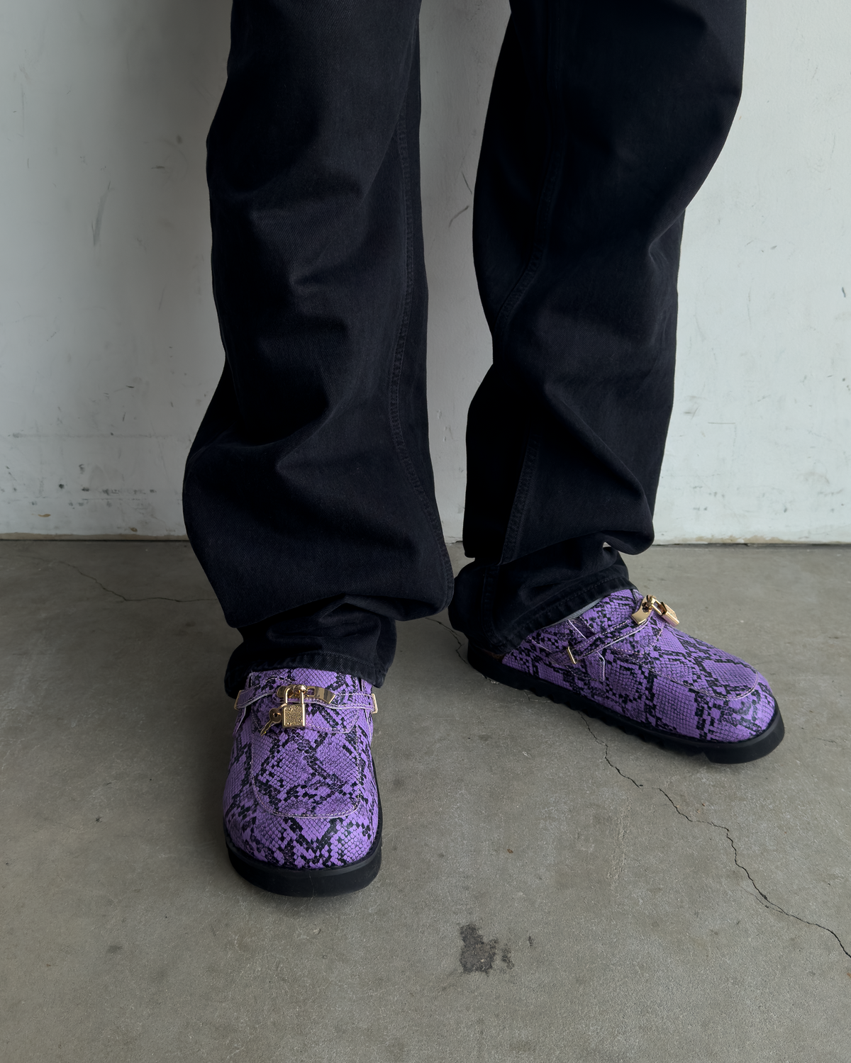 Purple Snakeskin Bag Clogs