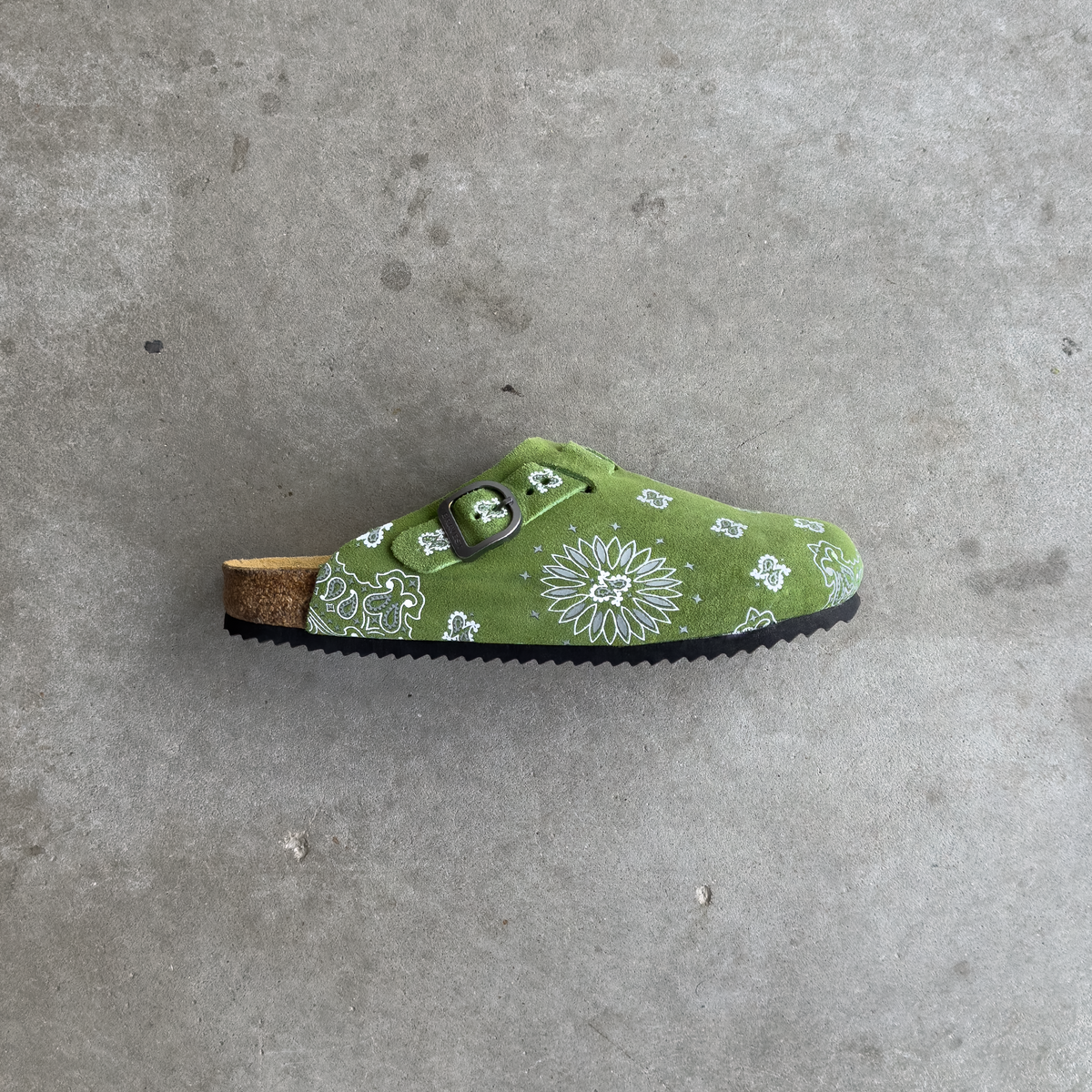 Olive Suede Paisley Clogs