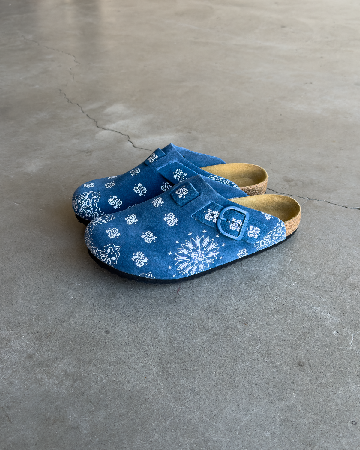 Royal Blue Suede Paisley Clogs