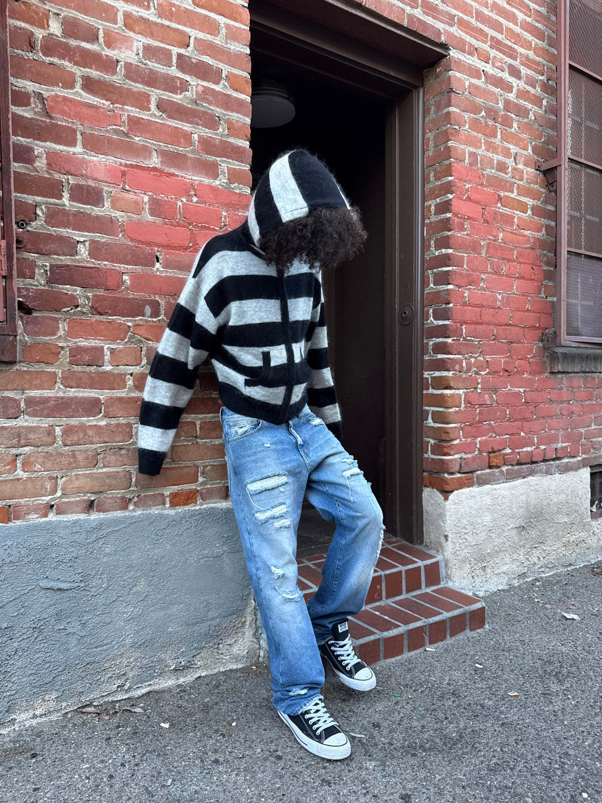 White Knit Zip Up Hoodie