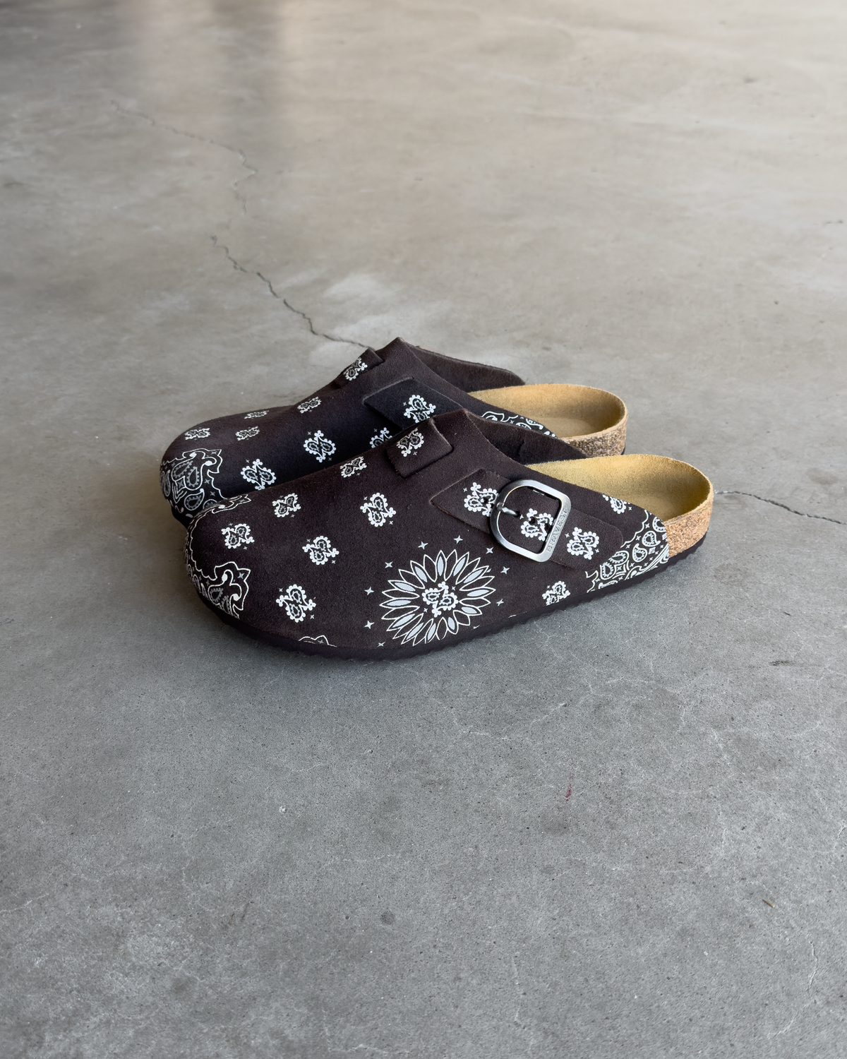 Chocolate Suede Paisley Clogs