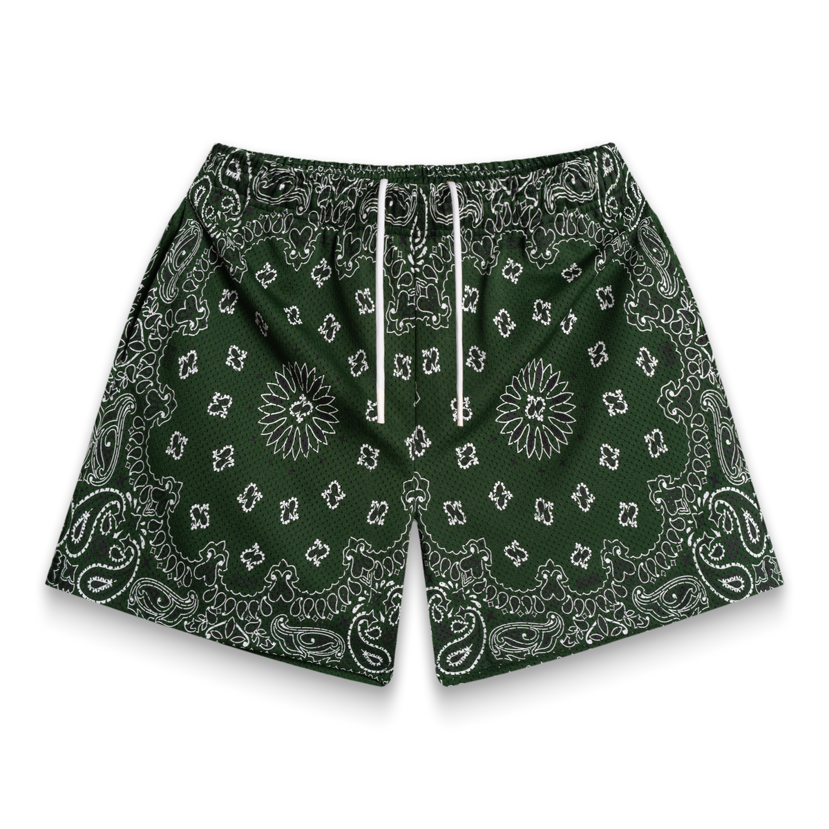 Screenprinted Paisley Two-Tone Green Shorts