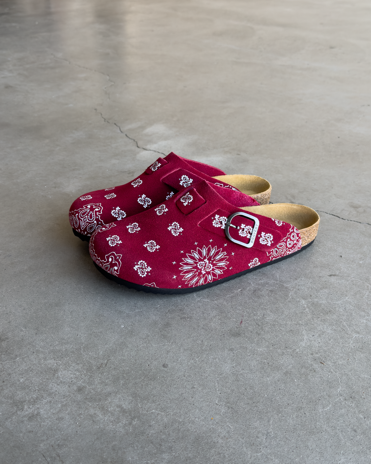 Burgundy Suede Paisley Clogs