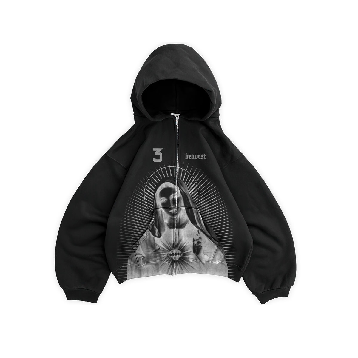 Black Mary Zip Up Hoodie (UPGRADED 2025) – Bravest Studios Black Mary Zip Up Hoodie (UPGRADED 2025) – Bravest Studios