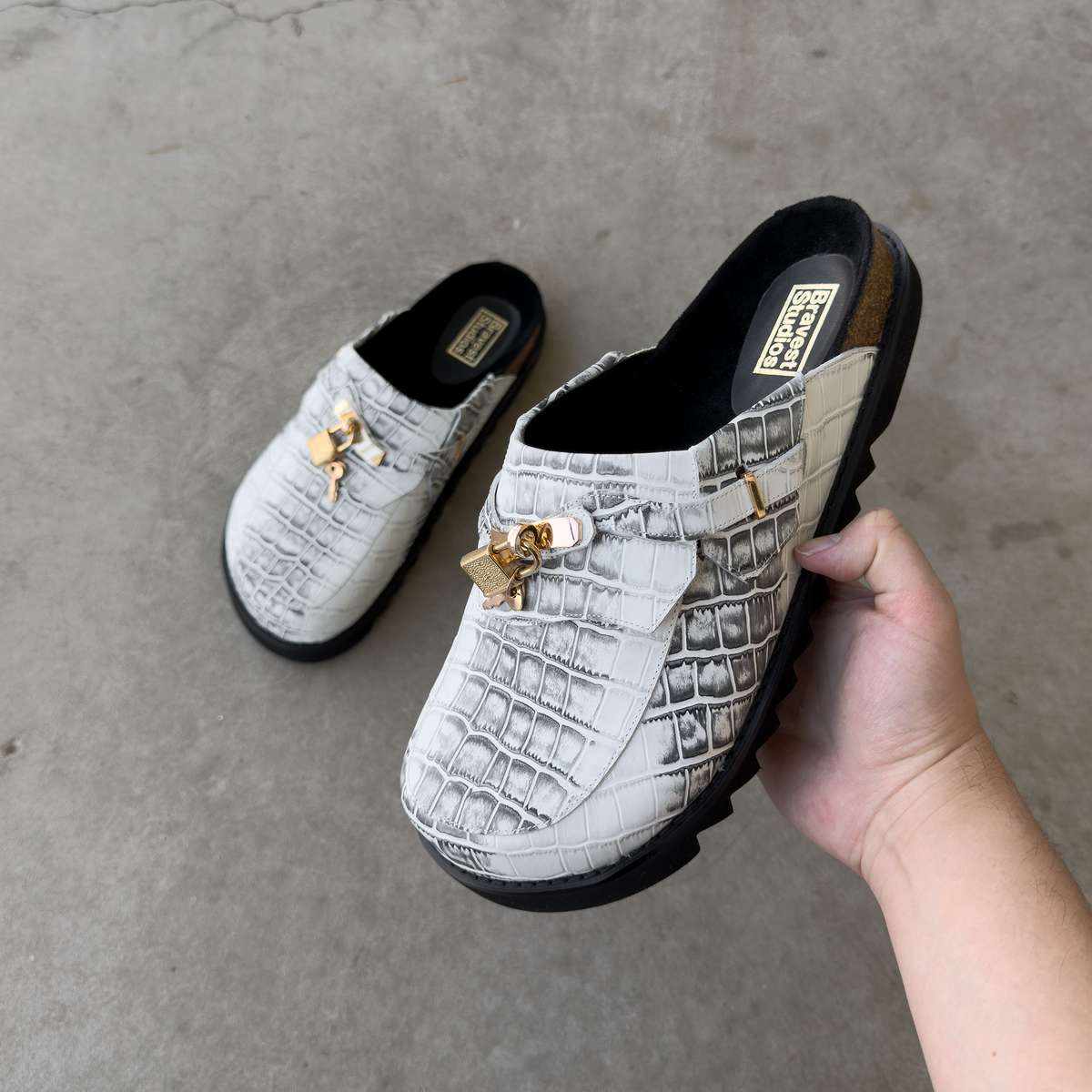 Bag Clogs White Snakeskin