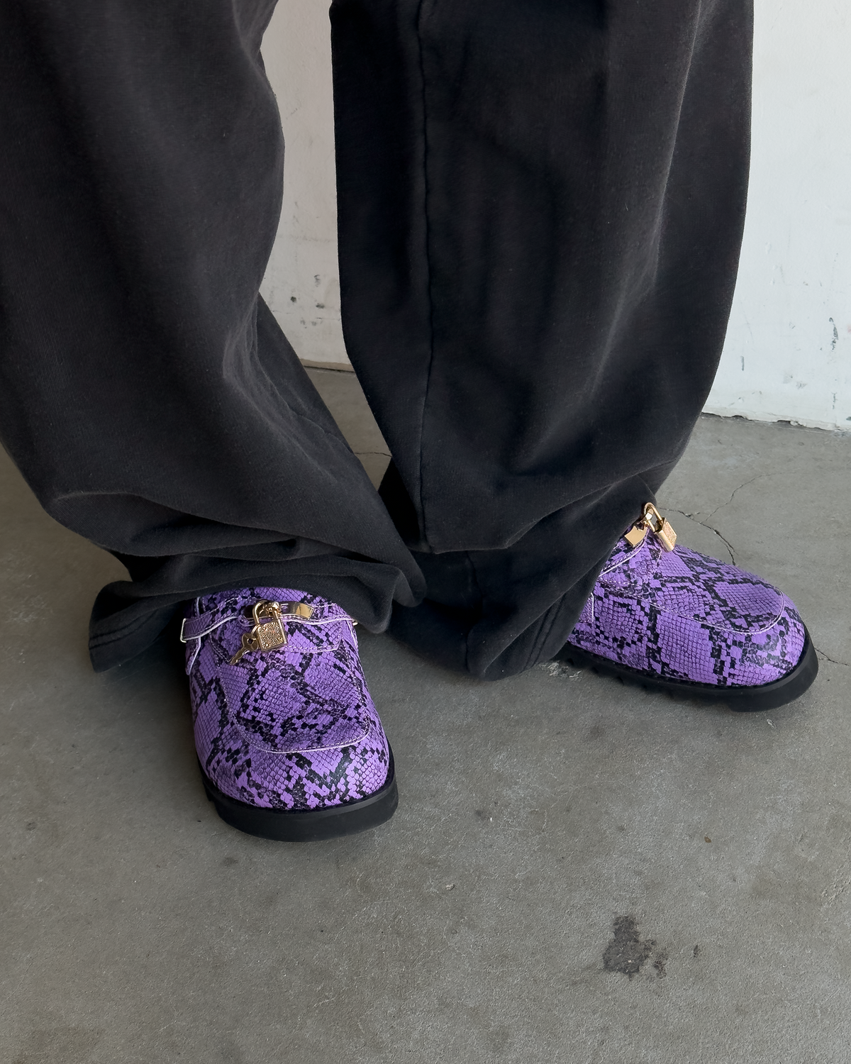 Purple Snakeskin Bag Clogs