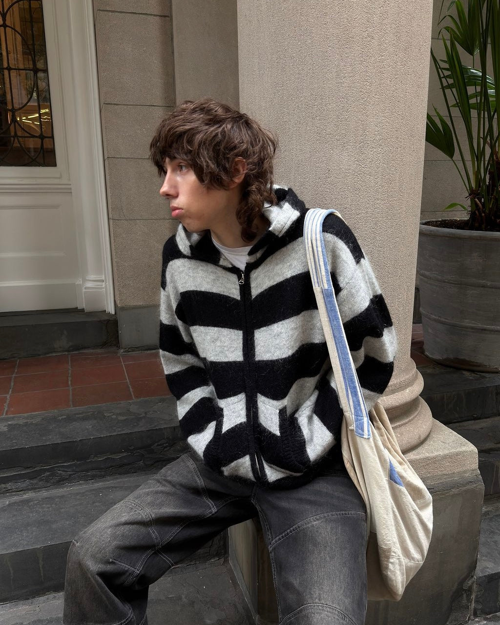 White Knit Zip Up Hoodie