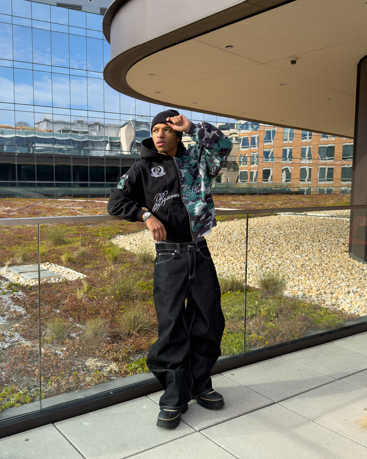 Black Half Camo Zip Up Hoodie