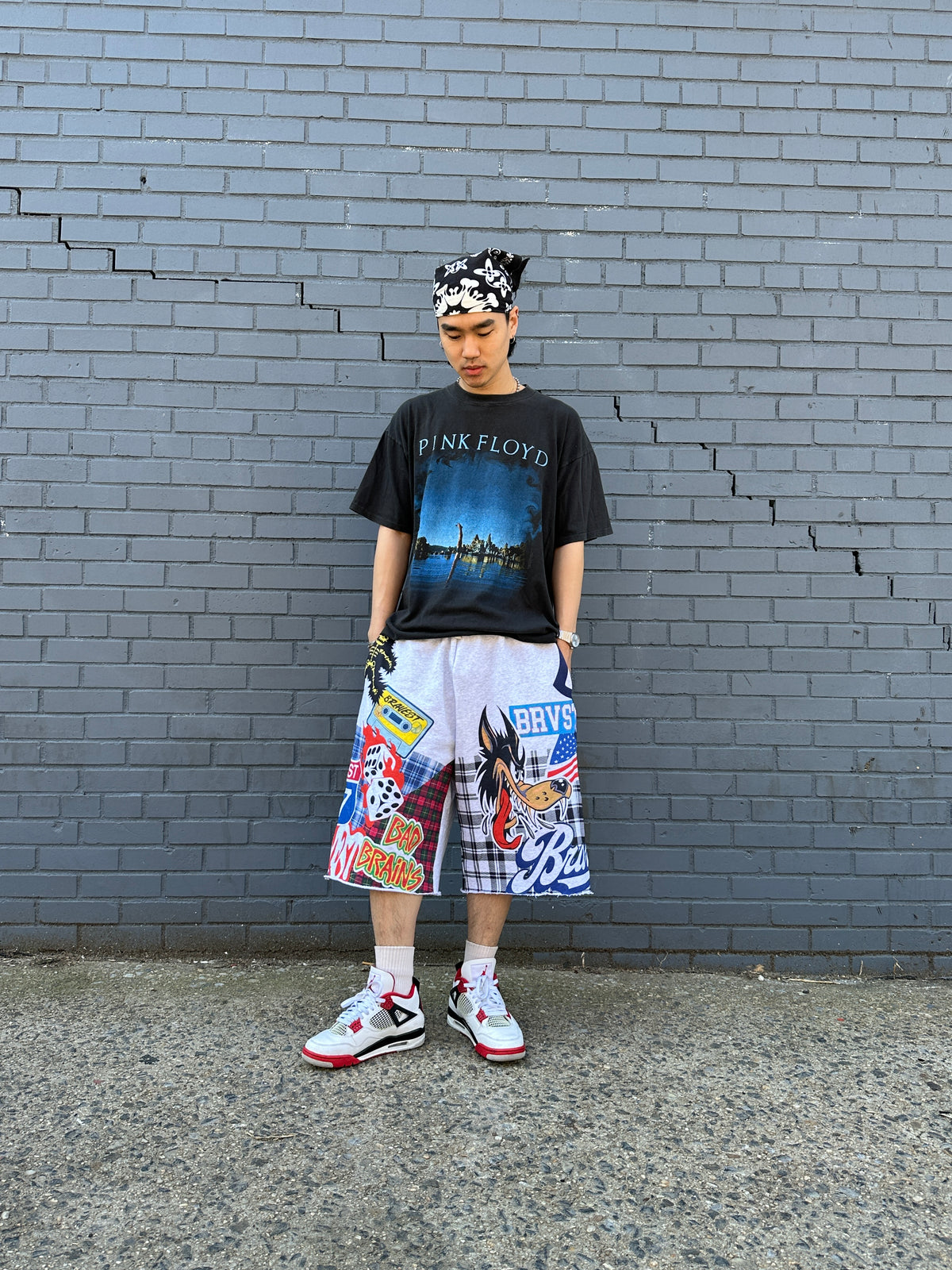Grey Patchwork Baggy Sweatshorts