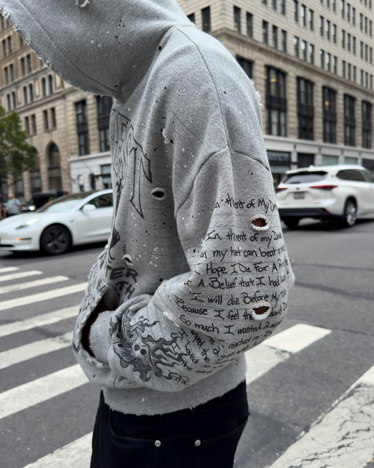 Grey Sketch Vintage Hoodie