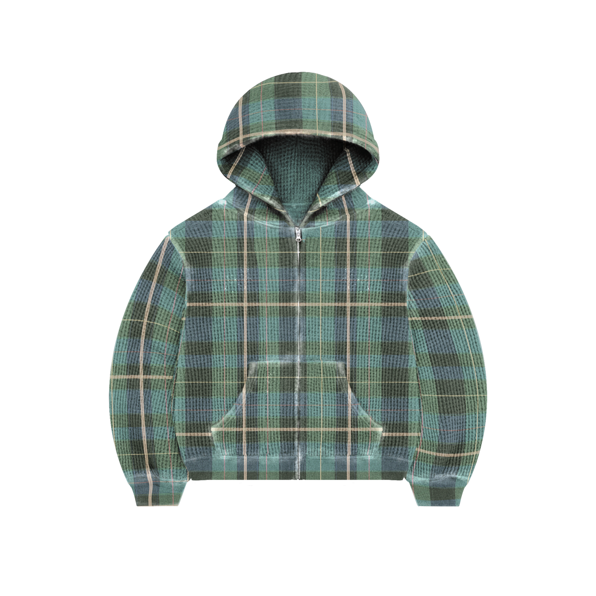 Green Plaid Thermal Zip Hoodie