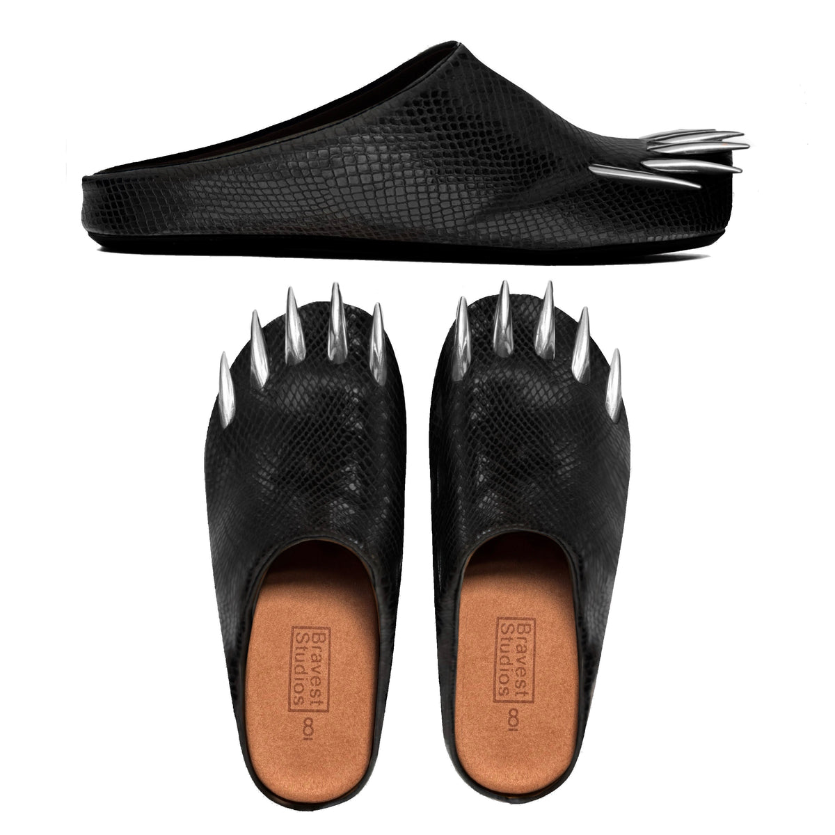 Black Snakeskin Claw Mules