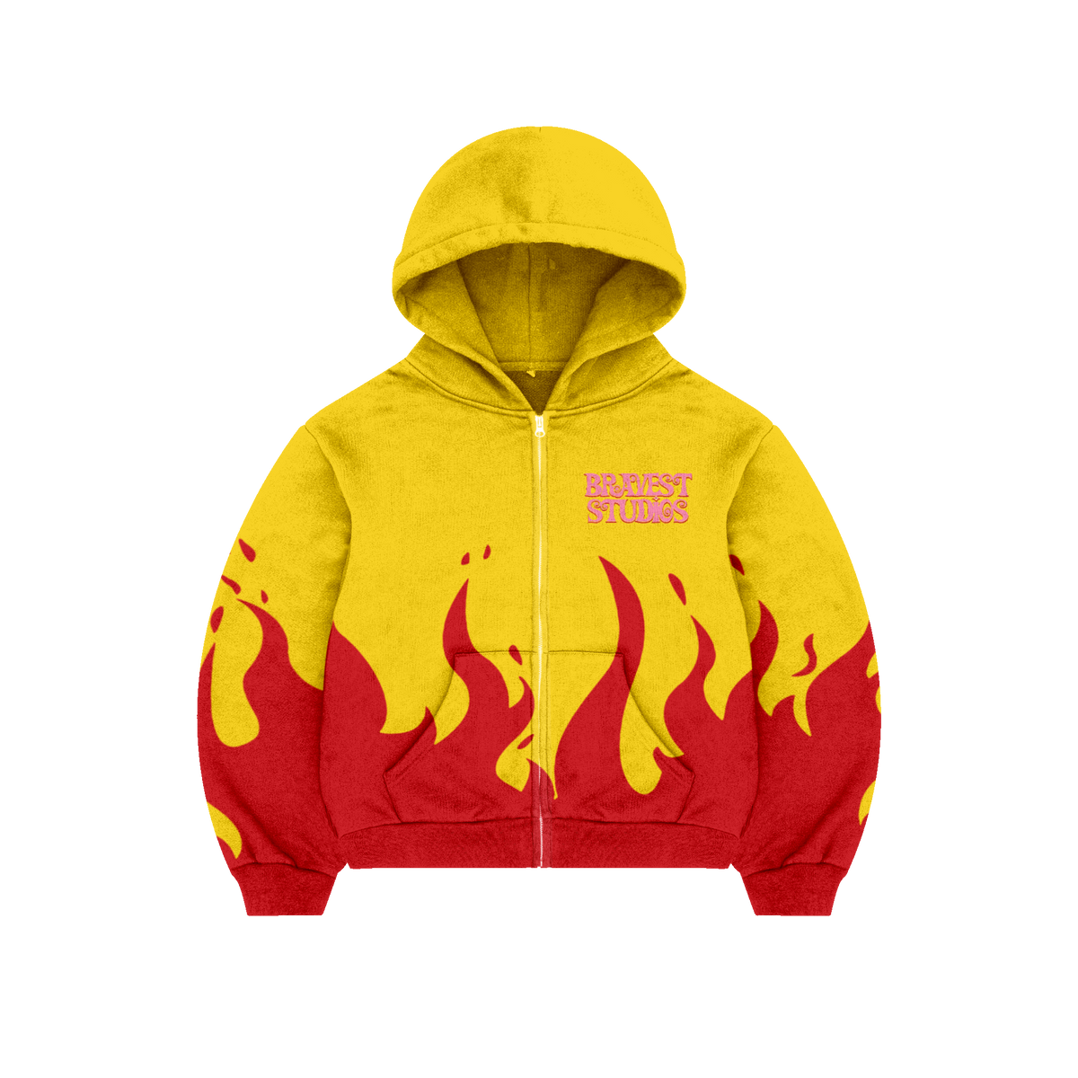Flame Zip Up Hoodie Yellow