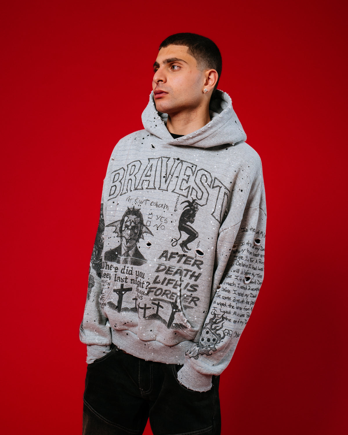 Grey Sketch Vintage Hoodie