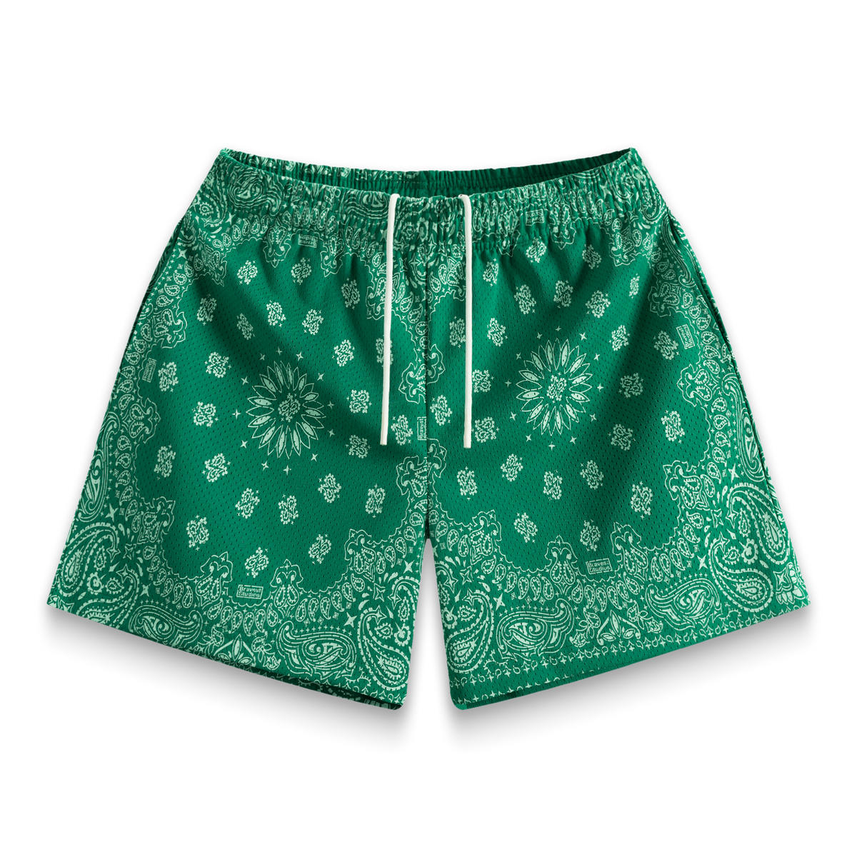 Screen Printed Green Paisley Shorts