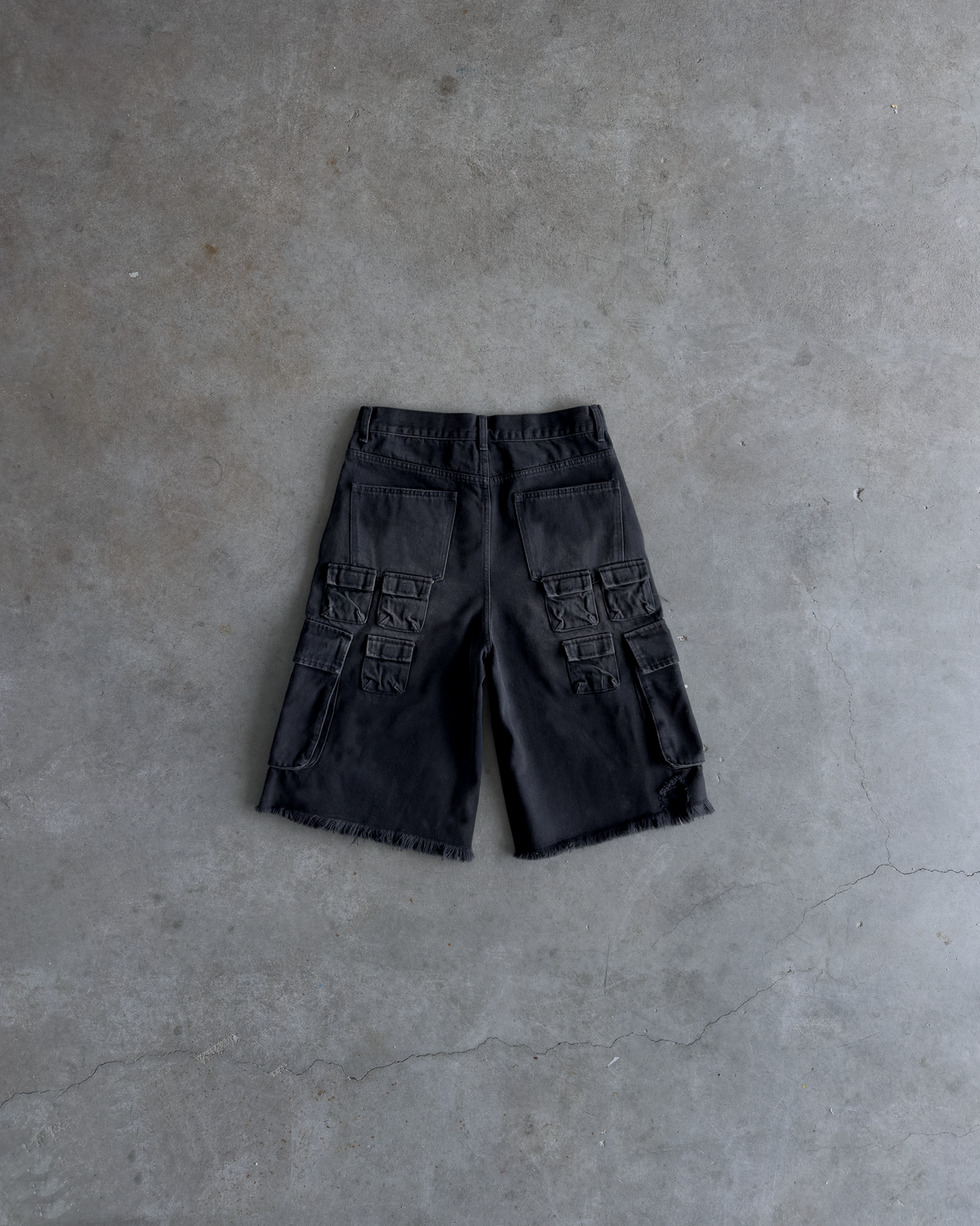 Black Multi Pocket Baggy Cargo Shorts