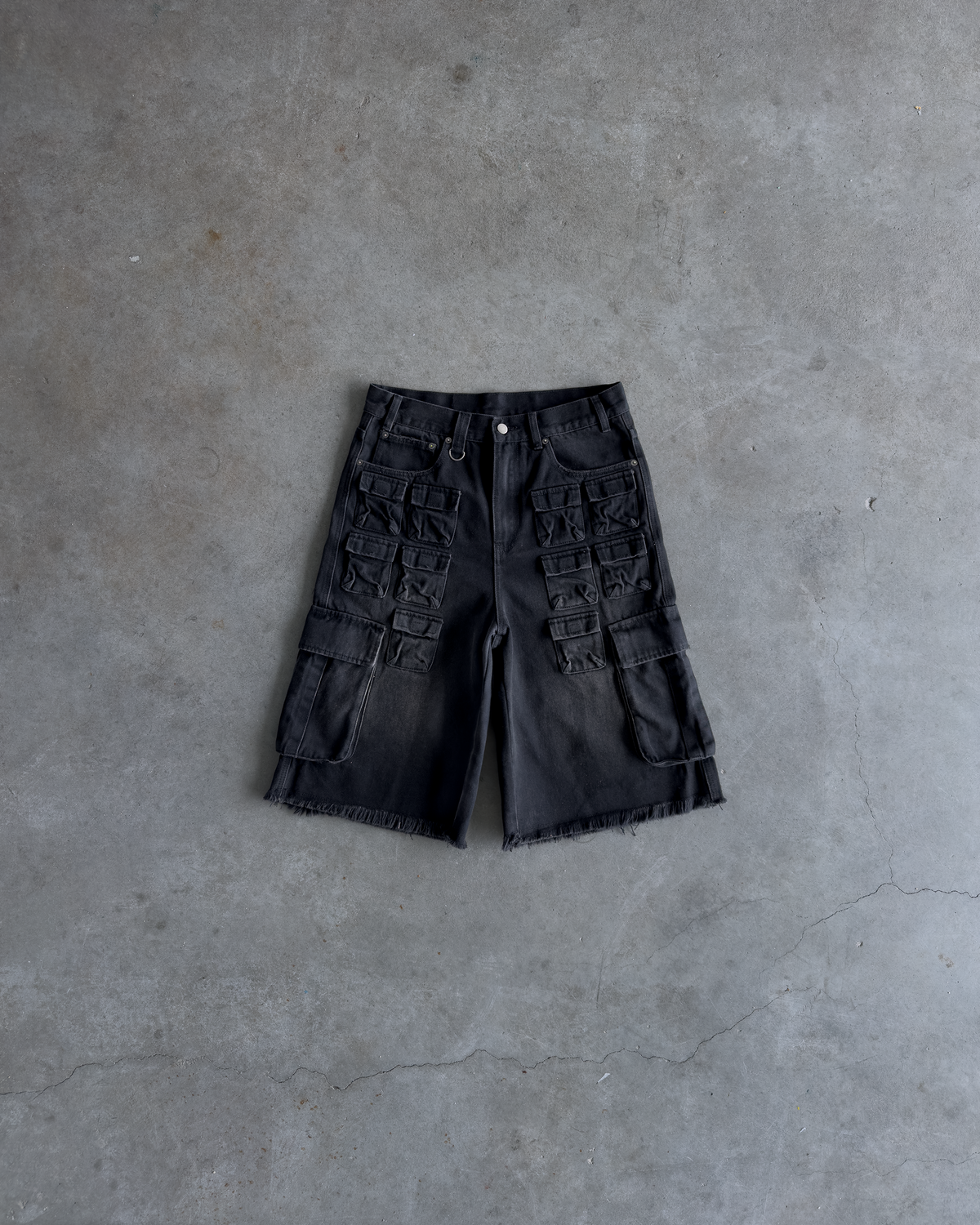 Black Multi Pocket Baggy Cargo Shorts