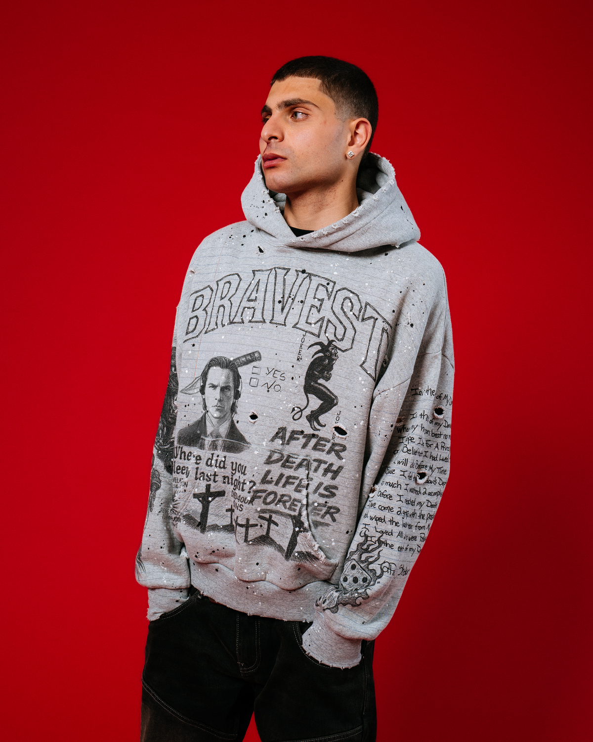 Grey Sketch Vintage Hoodie