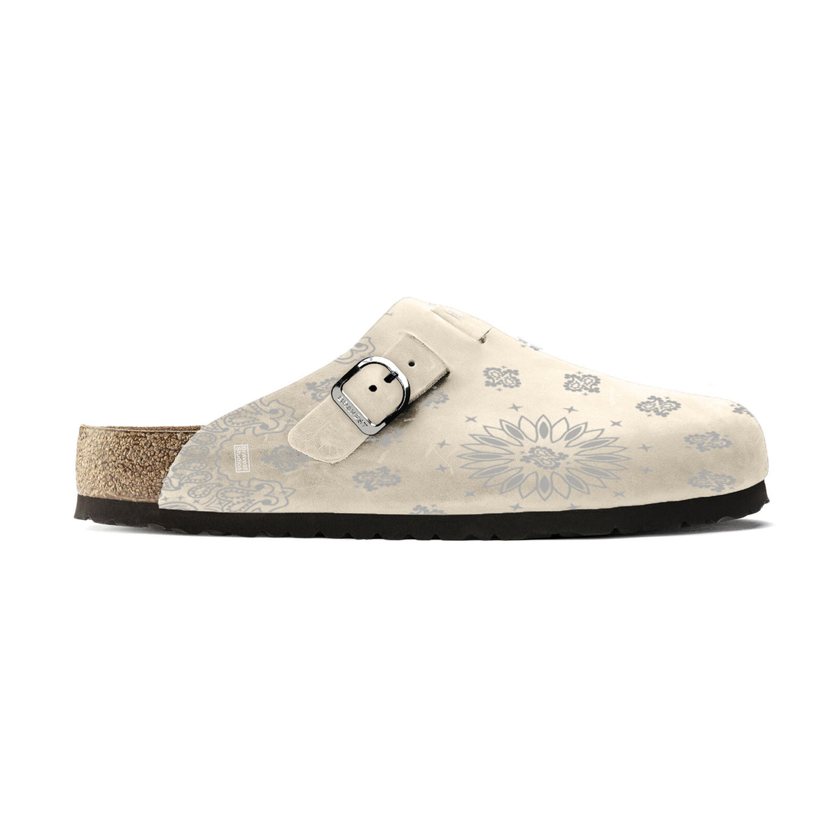 Cream Suede Paisley Clogs