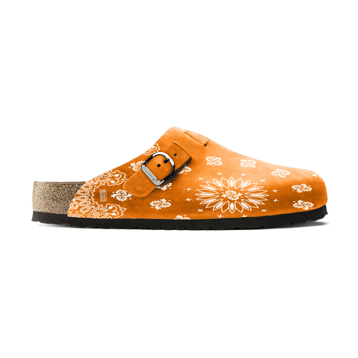 Orange Suede Paisley Clogs