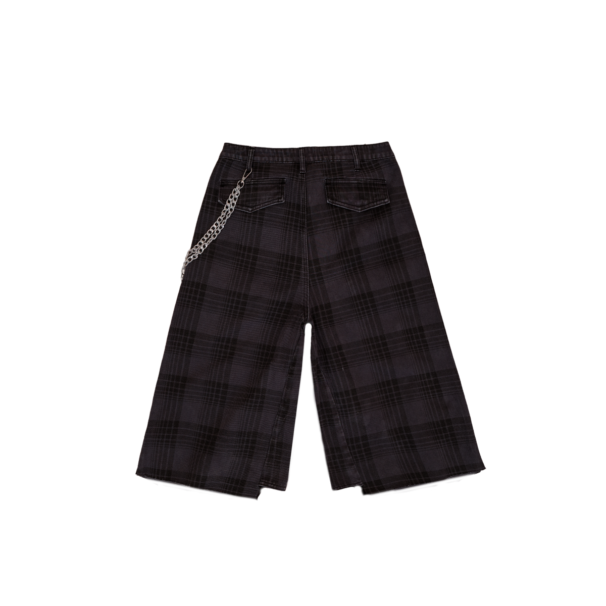 Black Plaid Baggy Cargo Shorts w/ Chain