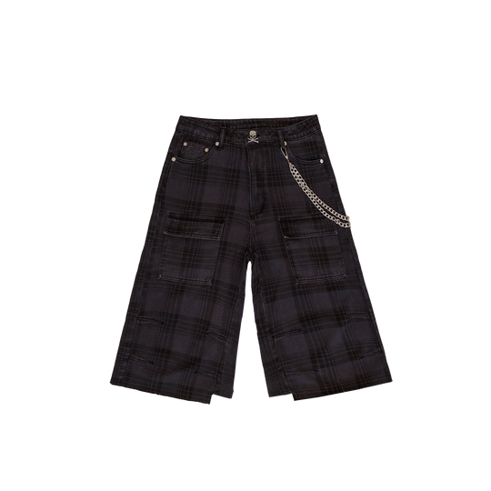 Black Plaid Belted Shorts main image 0