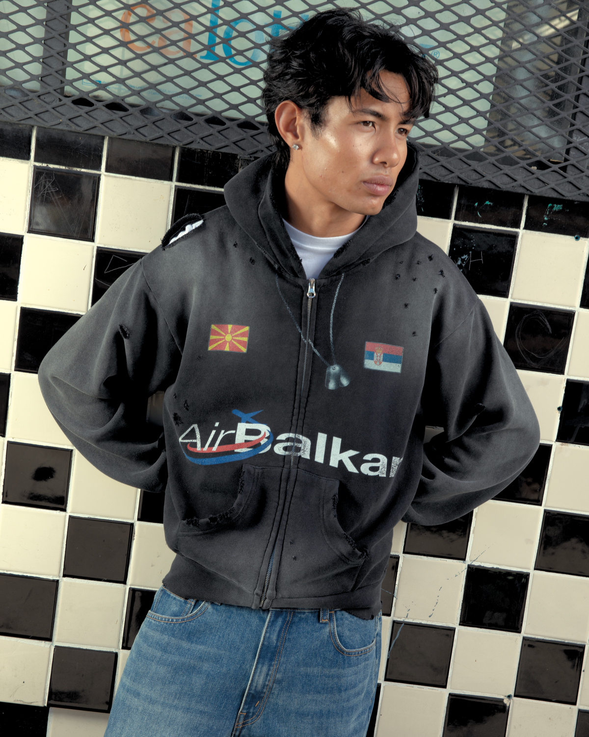 Balkan Zip Hoodie Vintage Black
