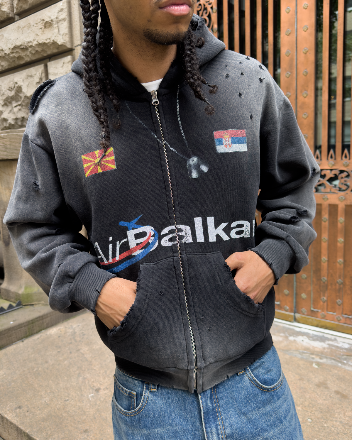 Balkan Zip Hoodie Vintage Black
