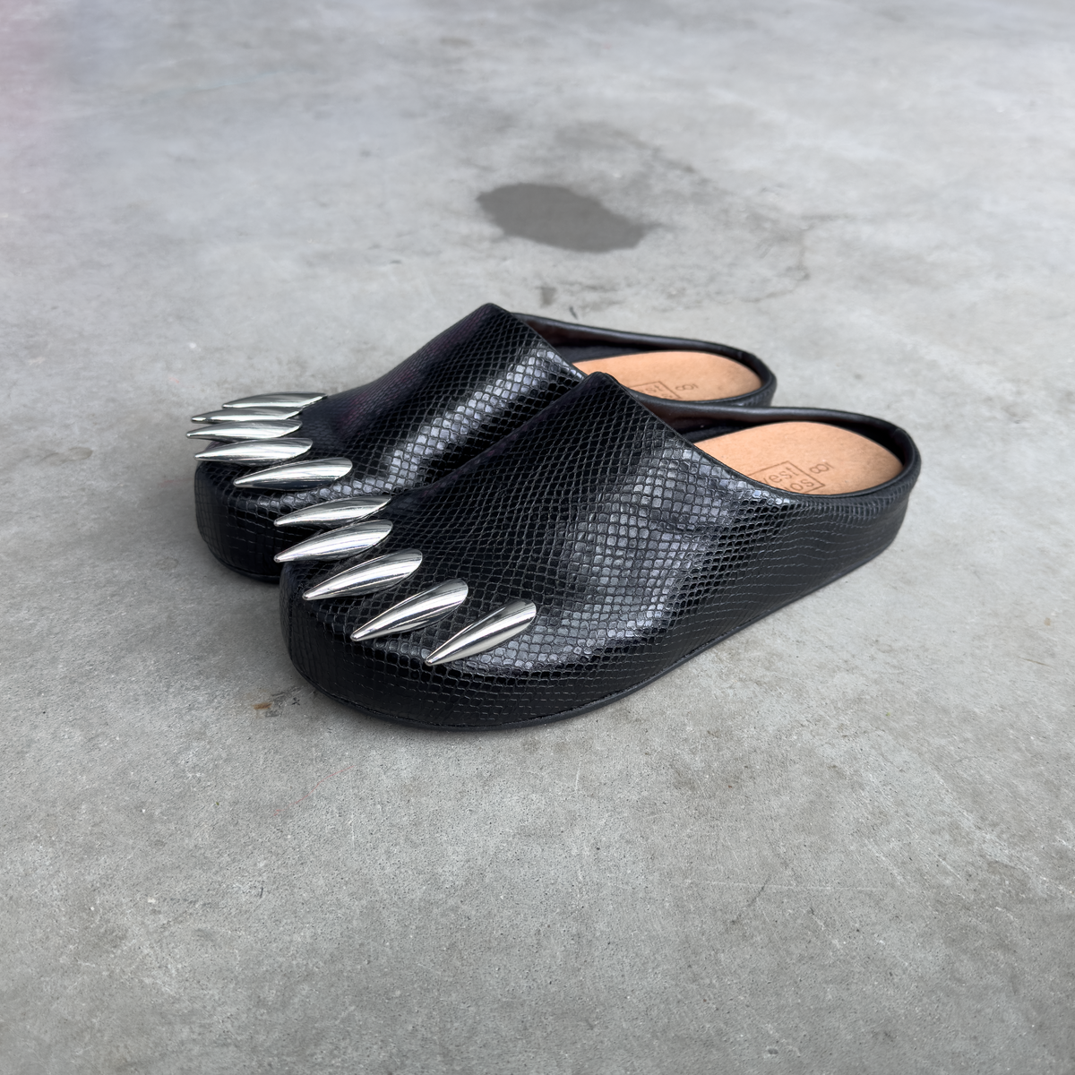 Black Snakeskin Claw Mules