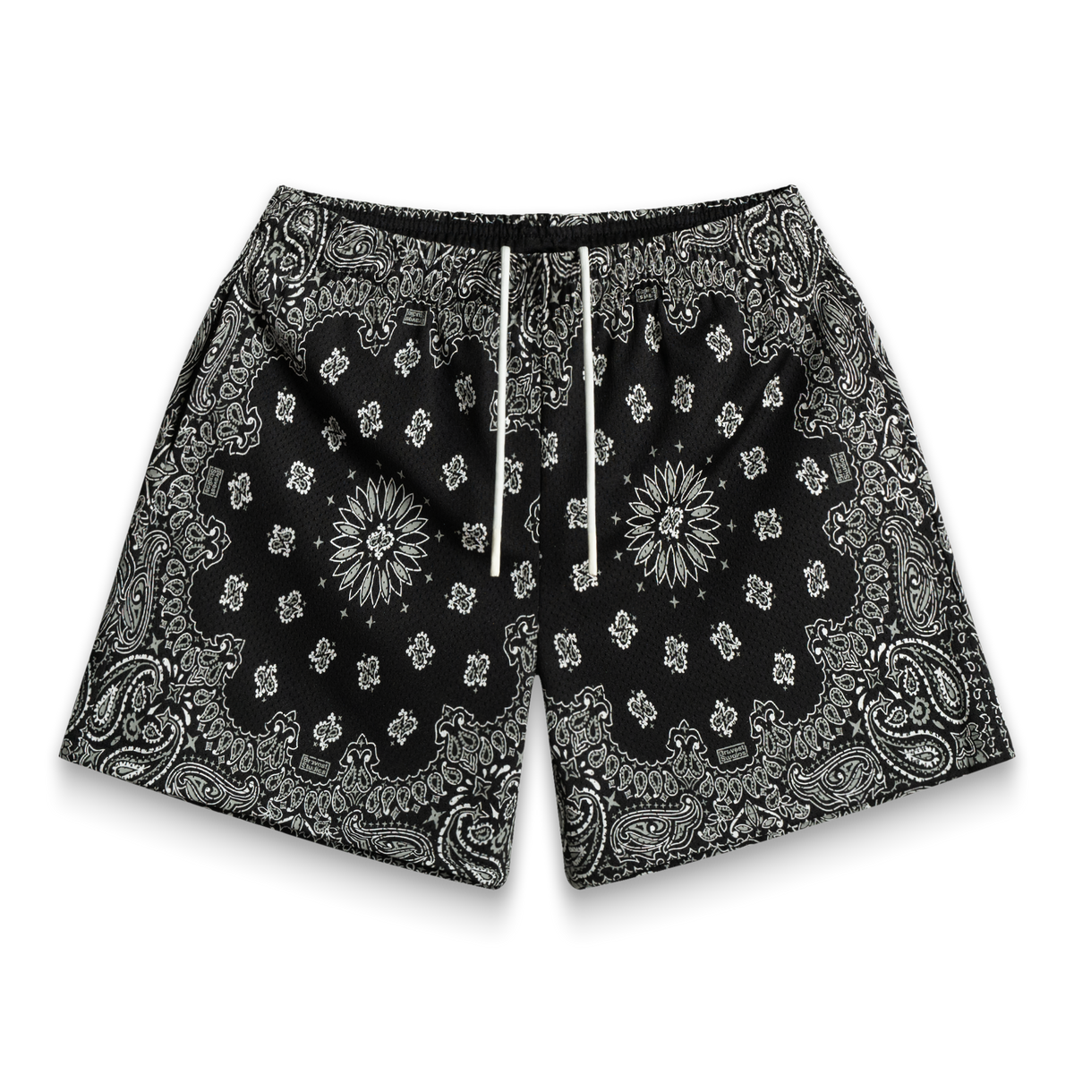 Screenprinted Paisley Two-Tone Black Shorts