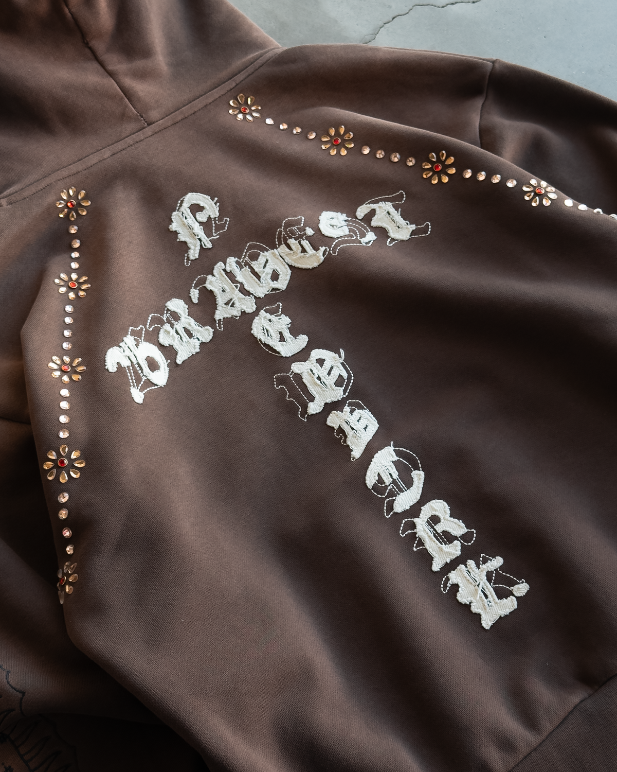Brown Rosary Rhinestone Zip Hoodie