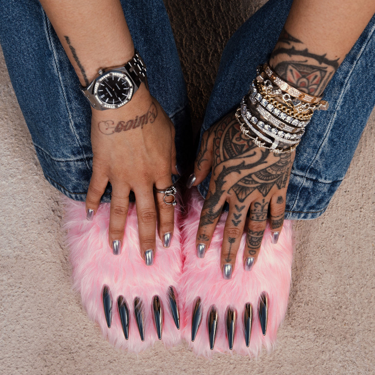 Pink Bear Claw Mules