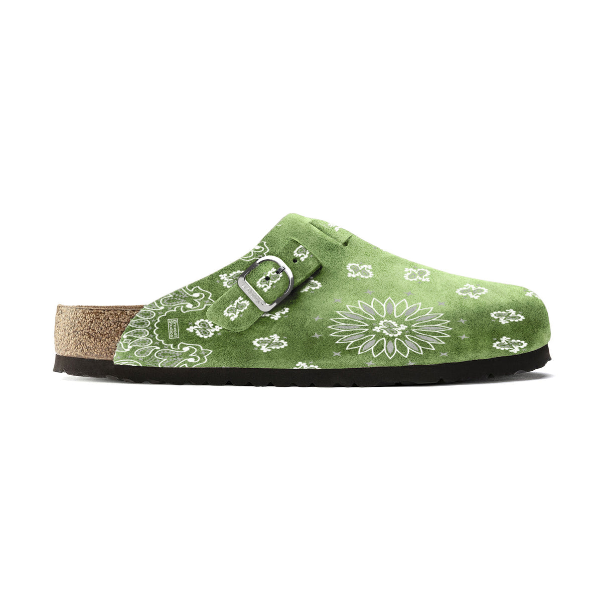 Olive Suede Paisley Clogs