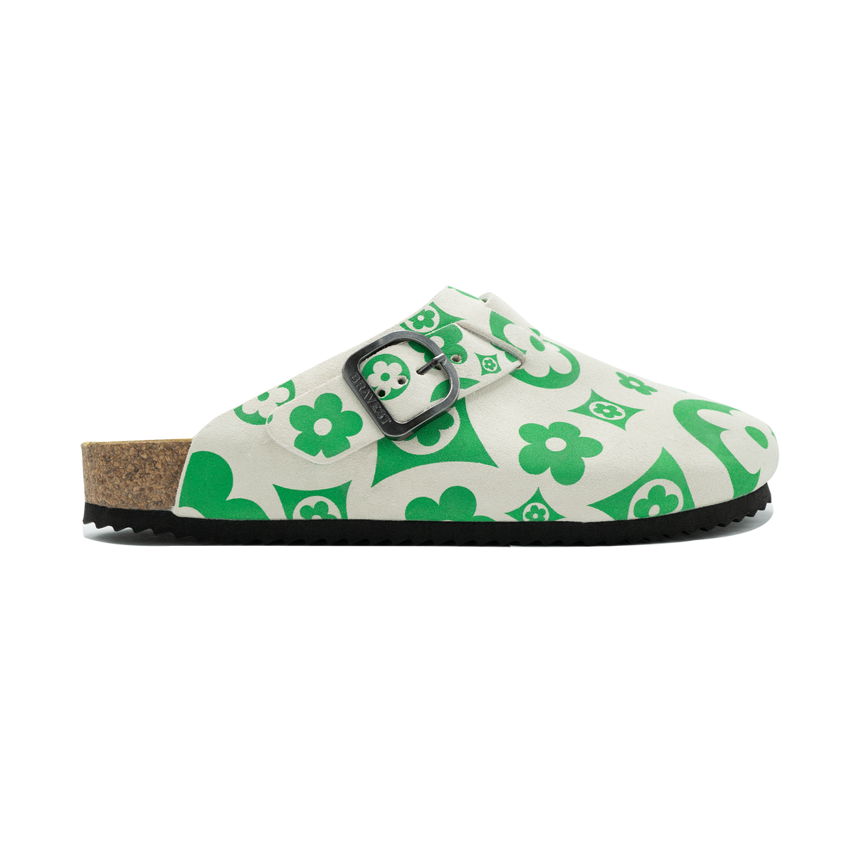 Green Flower Suede Clogs