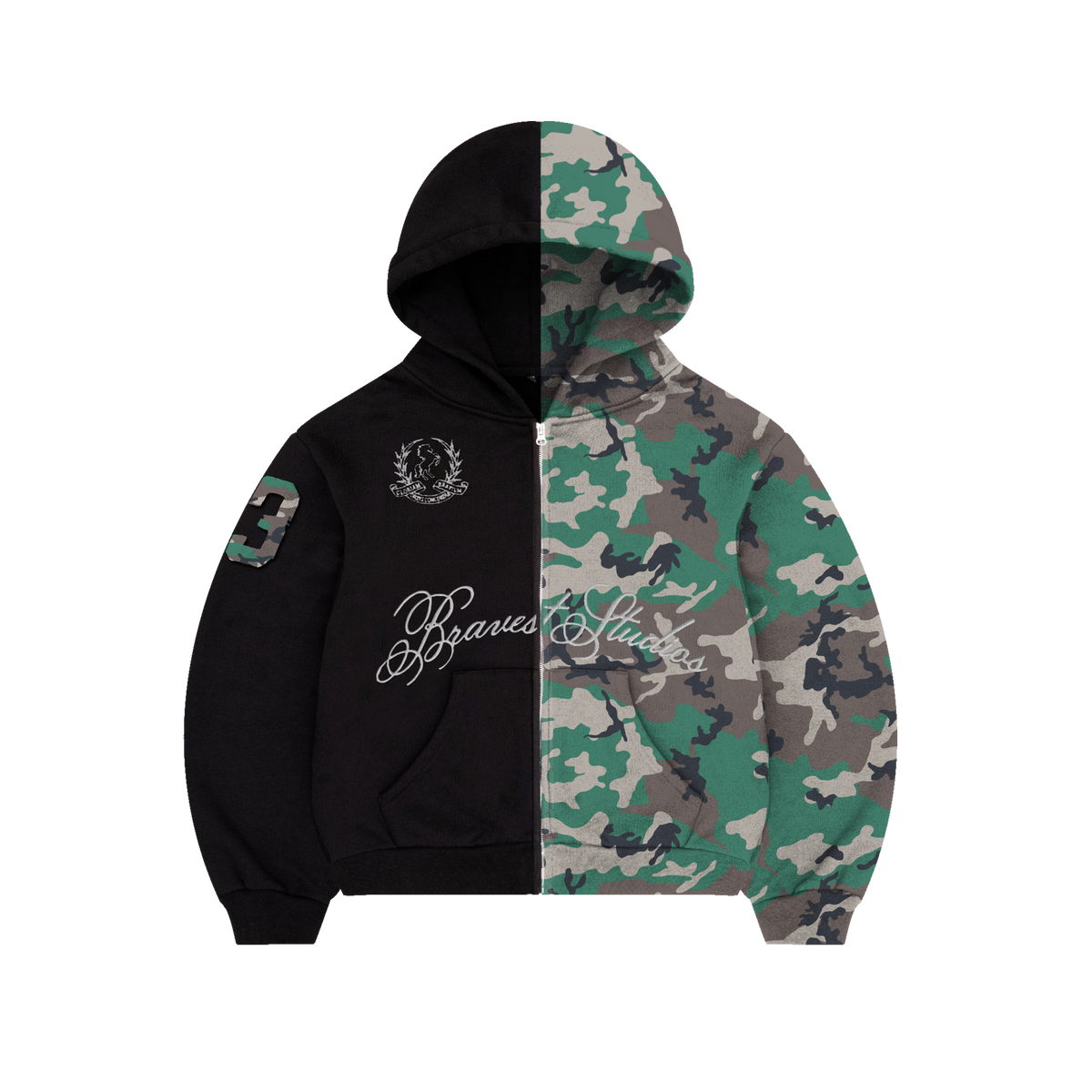 Black Half Camo Zip Up Hoodie