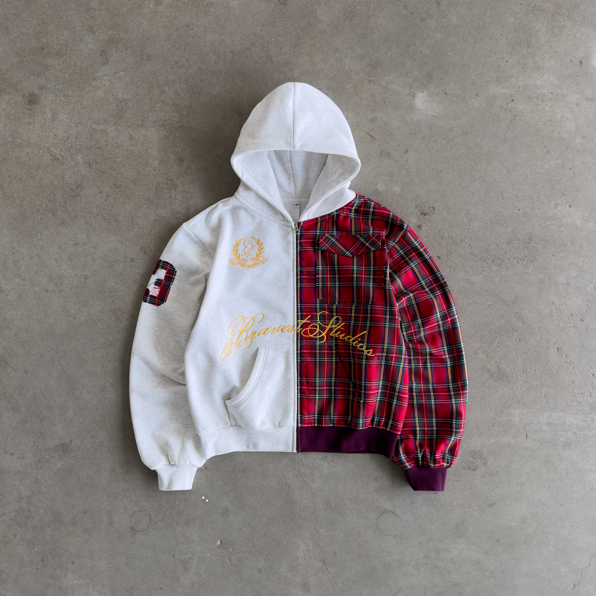 Half Plaid Zip Hoodie
