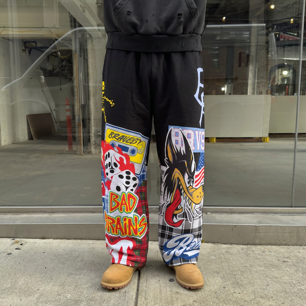 Black Patchwork Baggy Sweatpants
