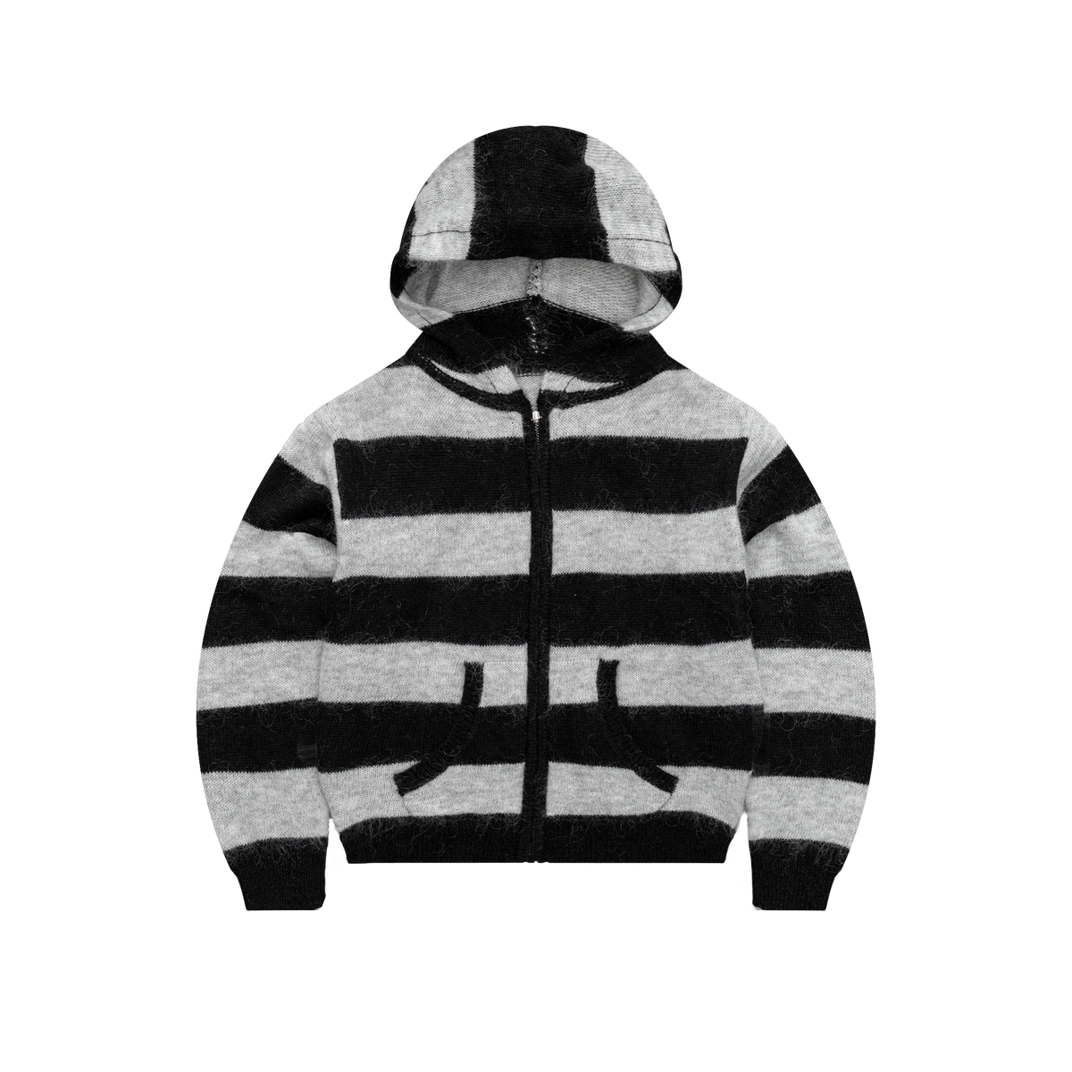 White Knit Zip Up Hoodie