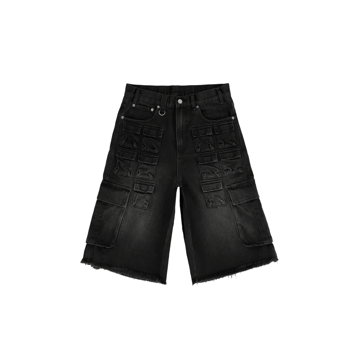 Black Multi Pocket Baggy Cargo Shorts