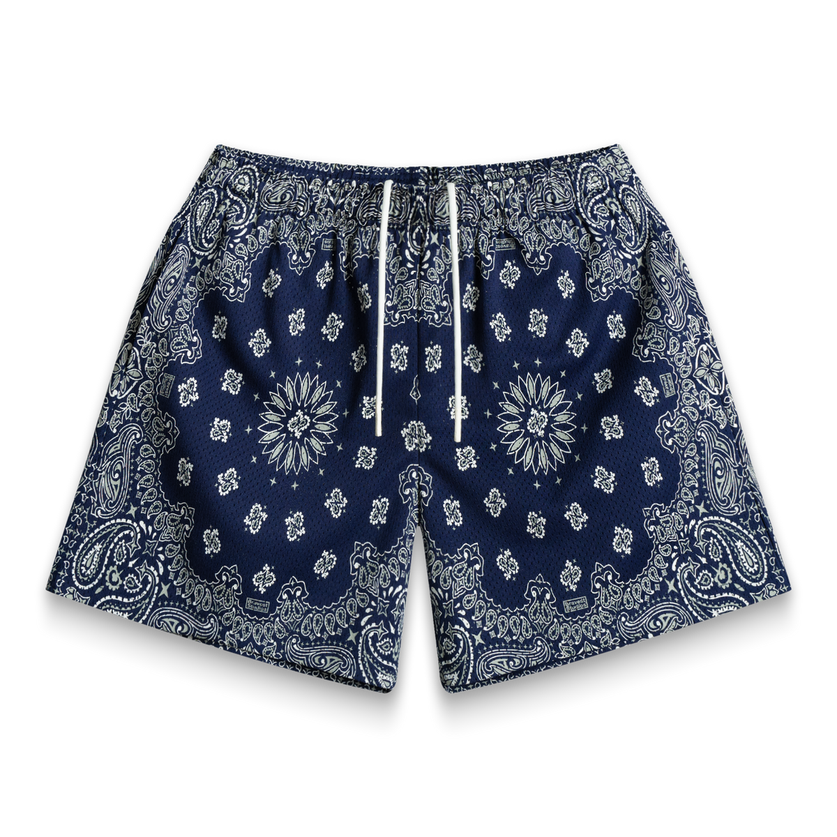 Screenprinted Paisley Two-Tone Navy Shorts