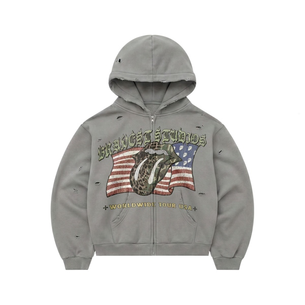 Grey Tour Zip Hoodie – Bravest Studios